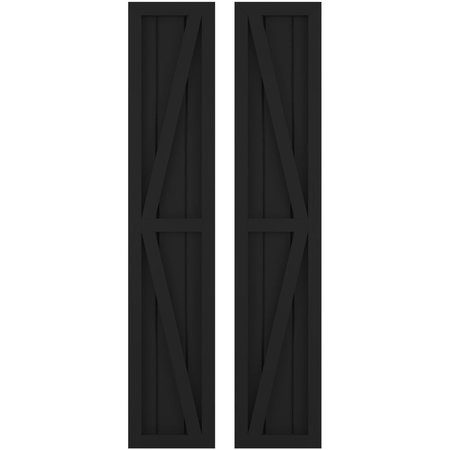 Americraft 3-Board Wood 2 Equal Panel Frmd Board-n-Batten Shutters W/ Dubl Z-Bar, ARW102BF311X56BLH